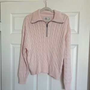 Hollister Pink Cable Knit Quarter Zip Sweater